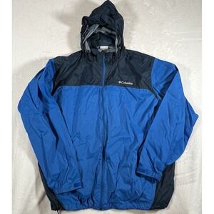 Columbia‎ Mens Windbreaker Rain Jacket Size XXL Blue Hooded Packable Waterproof